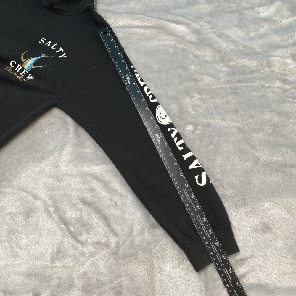 Salty Crew Chasing Tail Hoodie Men Medium Black Fishing Graphic Sweatshirt - Picture 6 of 11